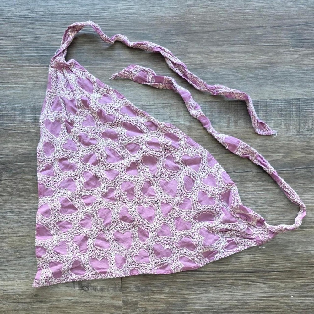 Purple Heart Embroidered Headscarf Triangle Bandana Cottagecore Coquette